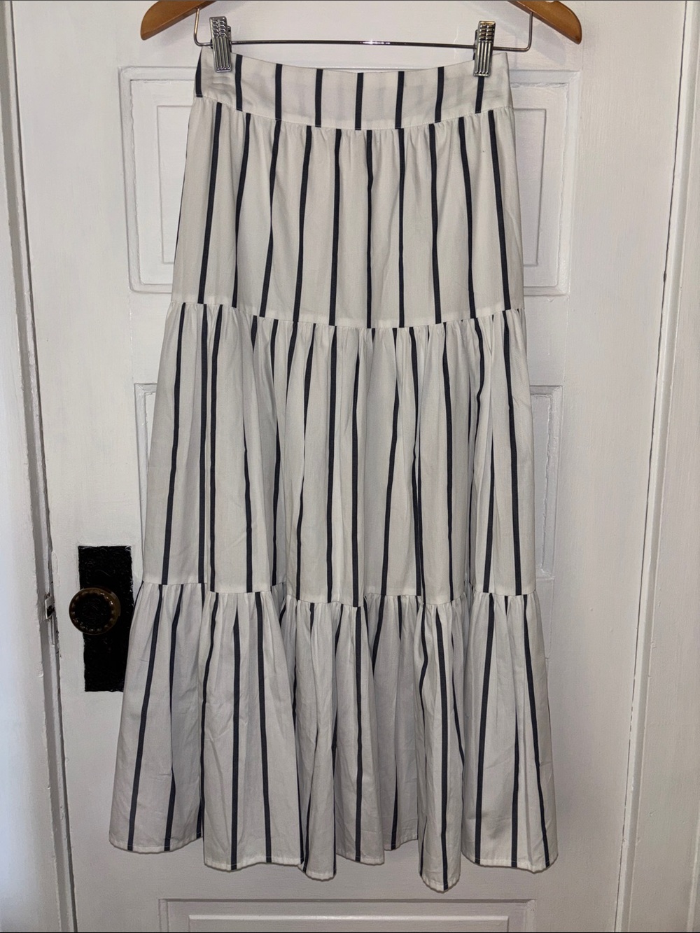 LAUREN CONRAD STRIPED TIERED MIDI SKIRT